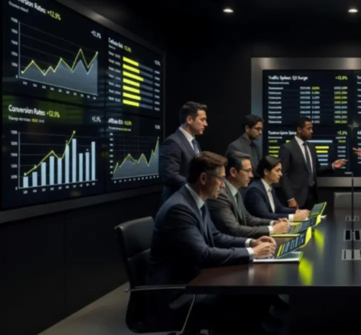 Dark analytics workspace visual representing LeadHeaven's global partner ecosystem